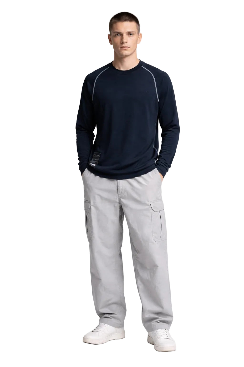 Full body view of the model wearing Long Sleeves Knit
