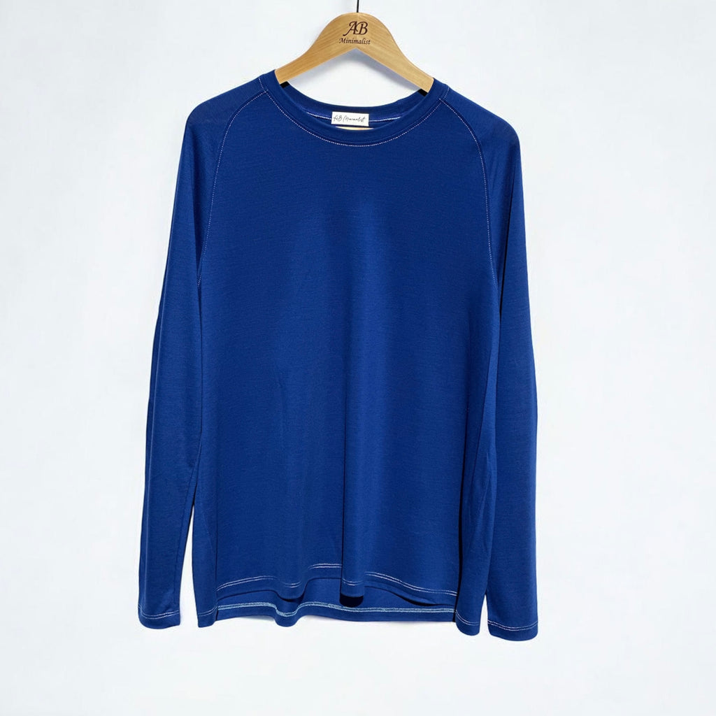 Long Sleeves Knit Blue 100% Silk