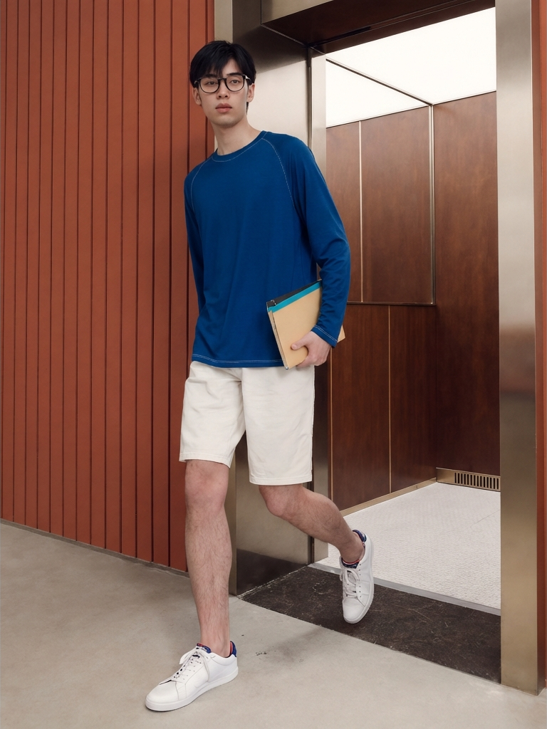 Long Sleeves Knit Blue 100% Silk