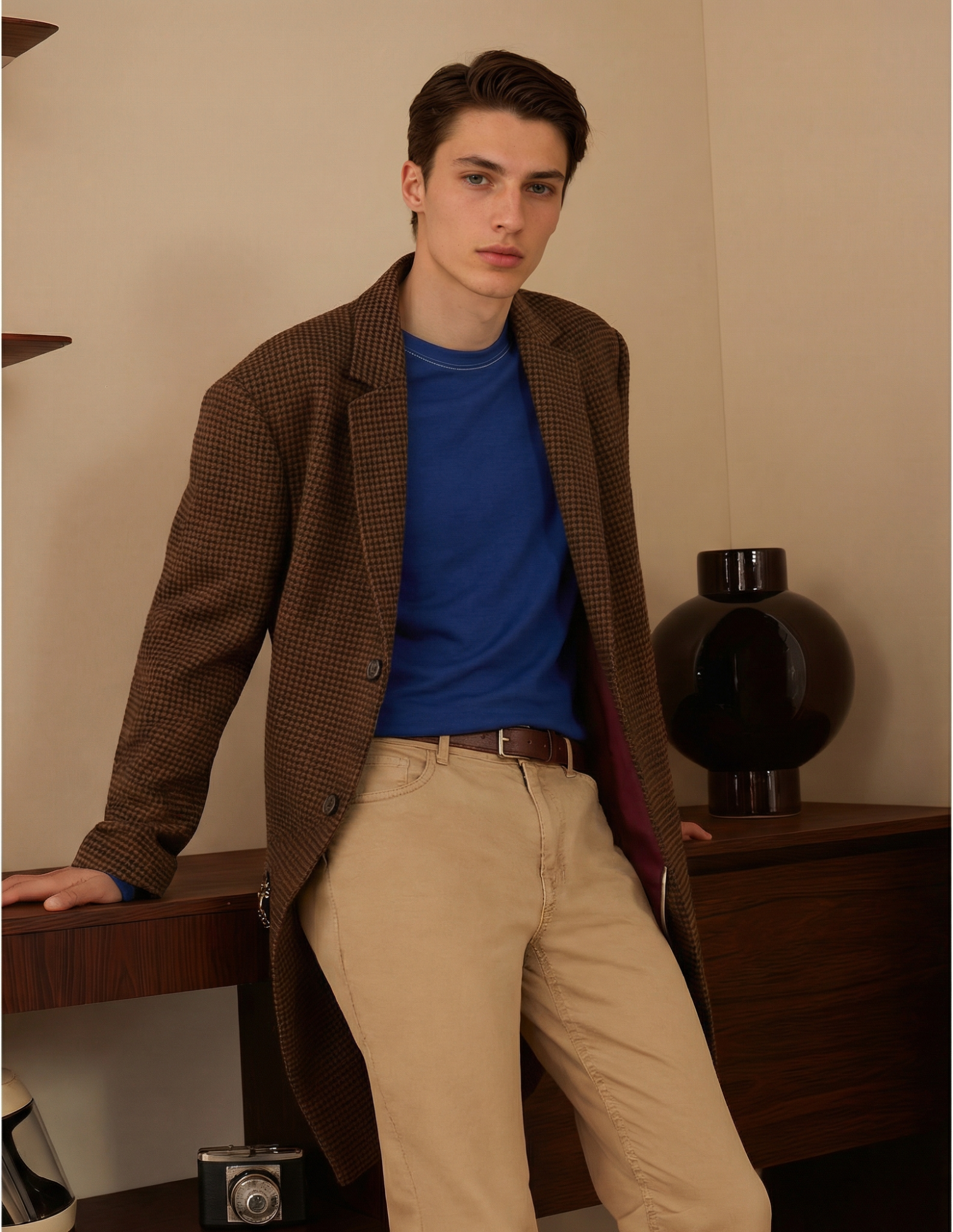 Long Sleeves Knit Blue 100% Silk